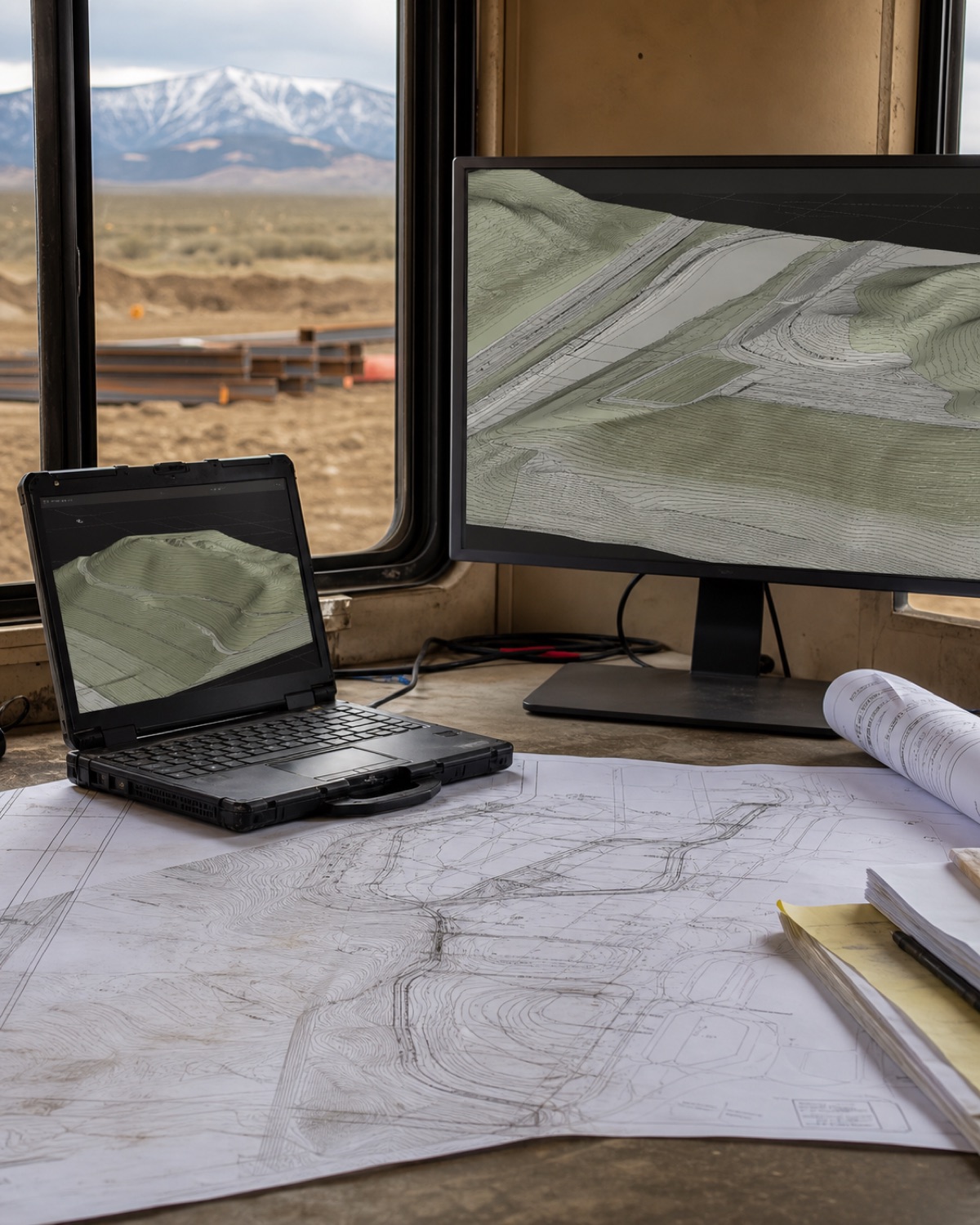 Detailed equipment and field setup used for Construction Job Modeling & Design
