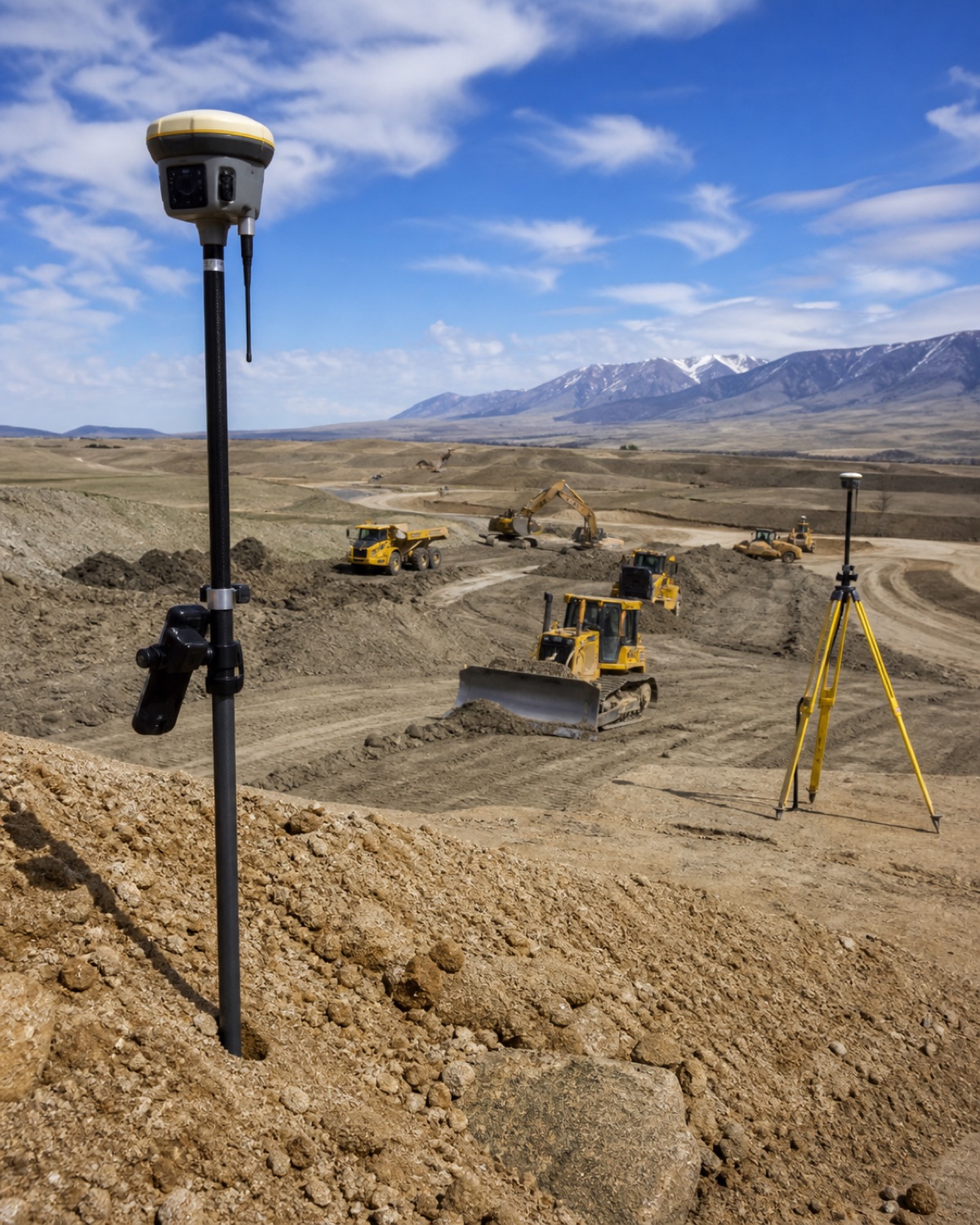 Detailed equipment and field setup used for GPS Construction Services