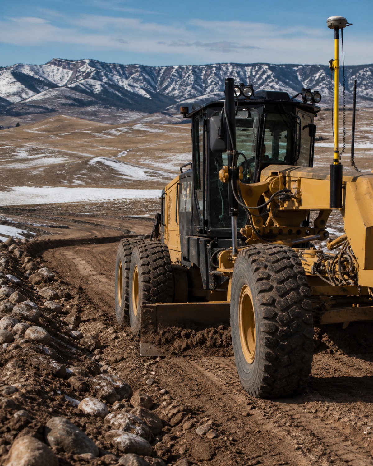 Regional construction terrain and GPS equipment near Sheridan, WY